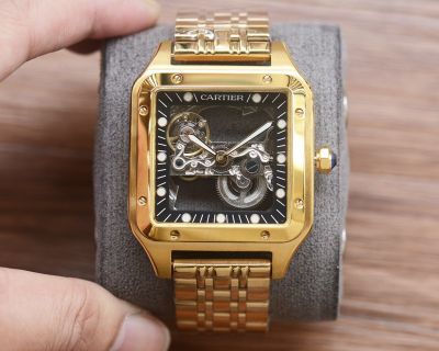 Cartier Santos Square Skeleton Face WG/RG/YG/Black SS Band 41mm Watch